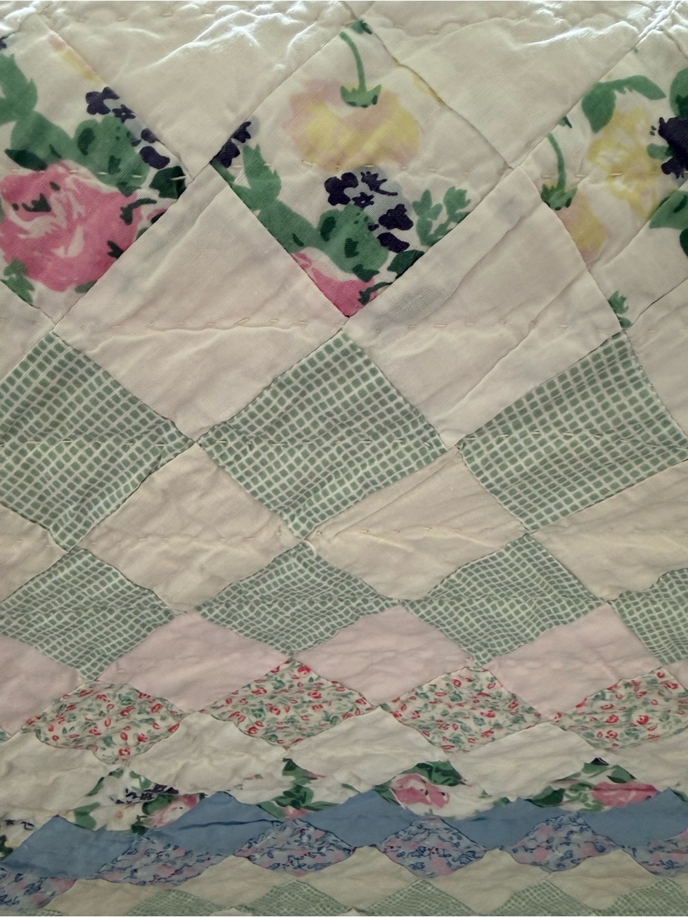 Vintage Cottage Core Patchwork Quilted Bedspread or Coverlet in Pastel Colors - Picture 7 of 10